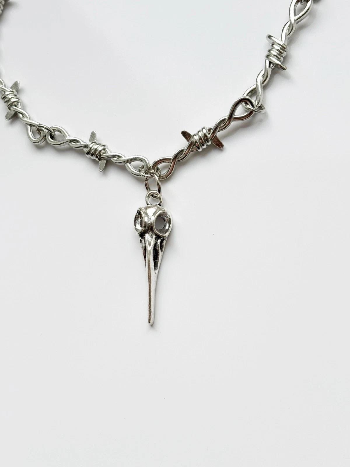 Barbed Wire Raven Skull Necklace | Goth Emo Alt Punk Metal Rock