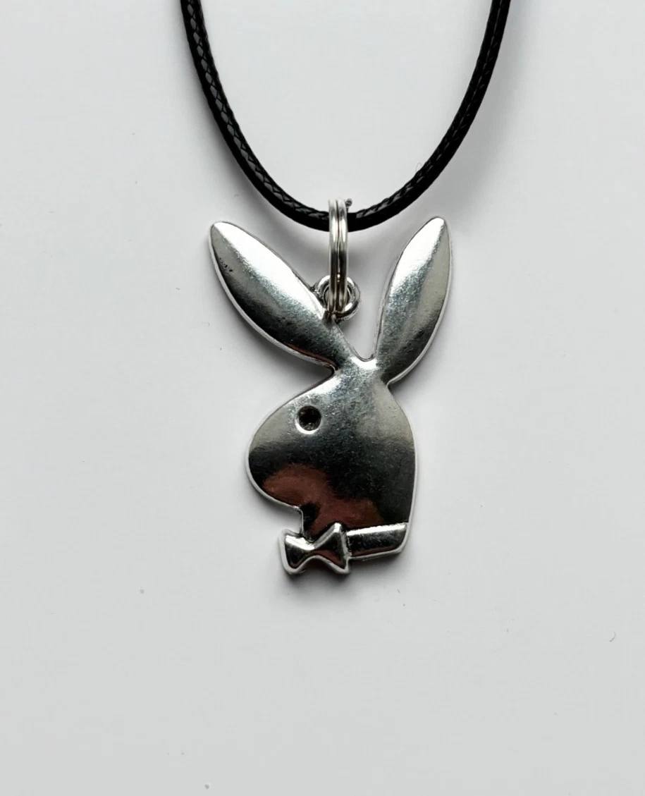 Playboy Bunny Cord Rope Choker Necklace & Pendent | y2k Alt Fashion 90s Retro
