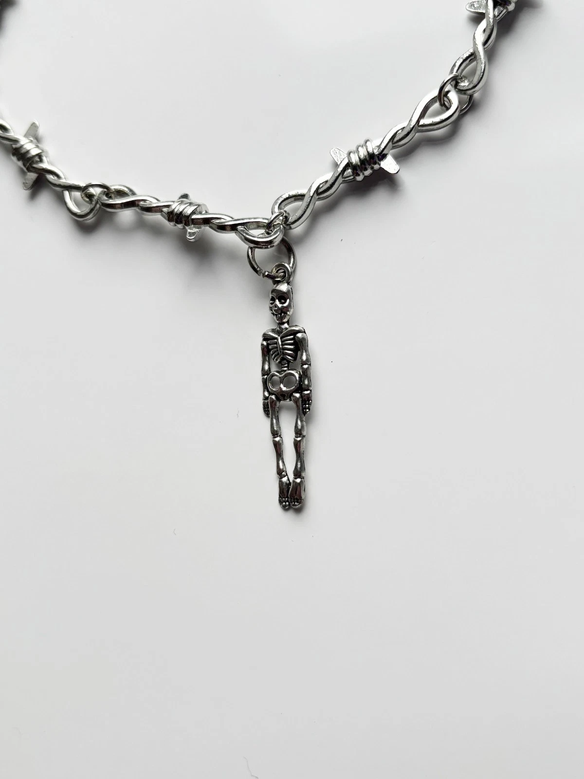 Barbed Wire Skeleton Necklace | Emo Goth Alt Tattoo Punk Rock Spooky