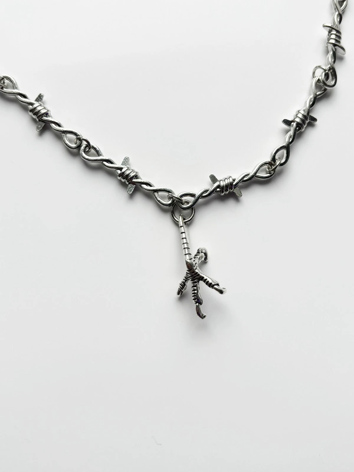 Barbed Wire Crows Claw Foot Necklace | Emo Goth Alt Tattoo Punk Rock Spooky
