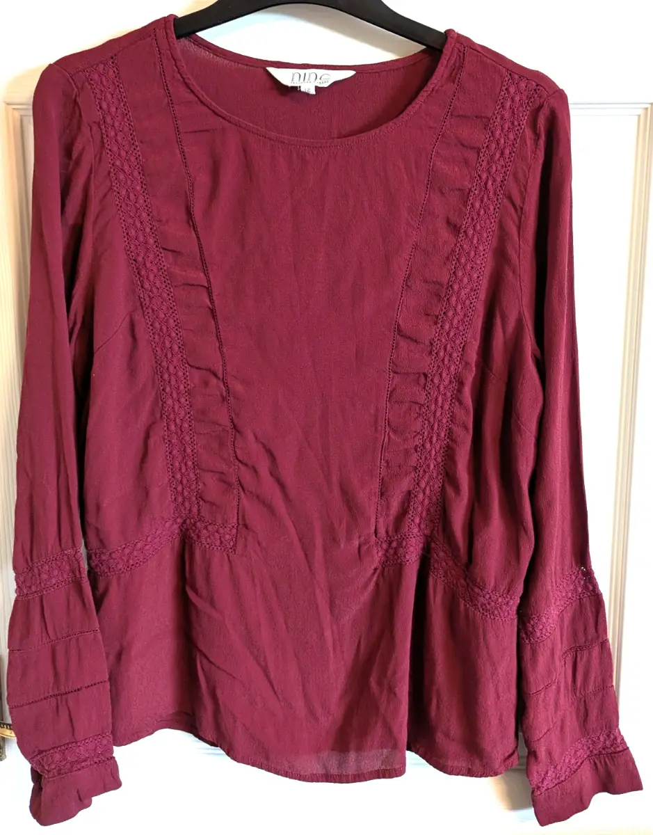 Lovely dark red top, by Nine, size 10-12, VGC ,Preowned