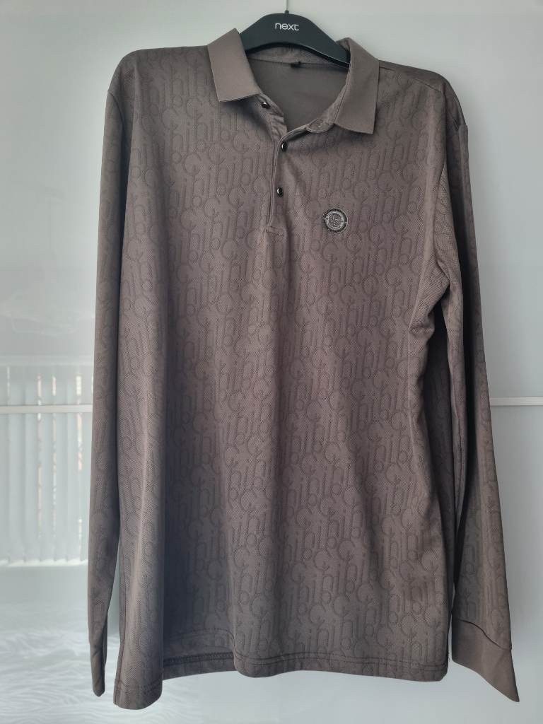 Mens Long Sleeve Shirt with Monogram XXL Brown