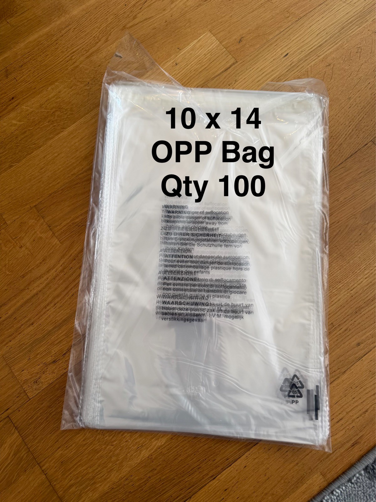 100x (10x14) Clear Opp Bags for Postage For Clothing Packaging Bags- With Safety Warning