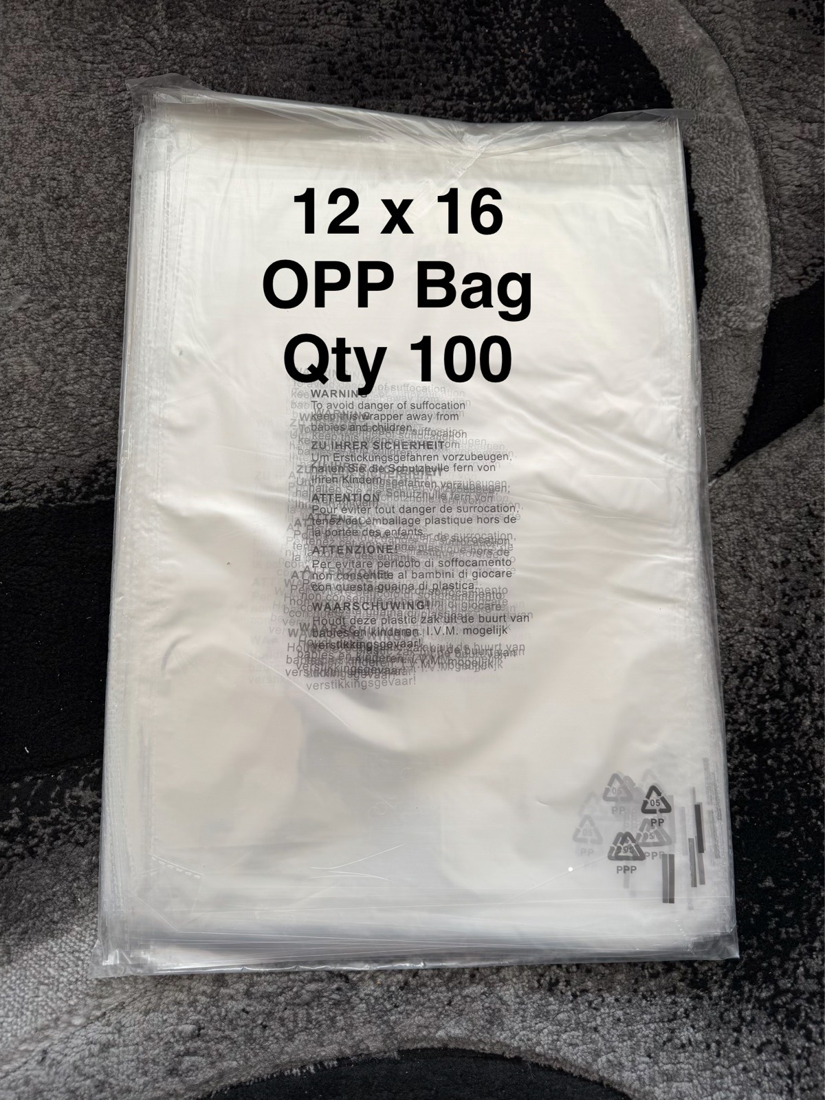 100x (12x16) Clear Opp Bags for Postage For Clothing Packaging Bags- With Safety Warning