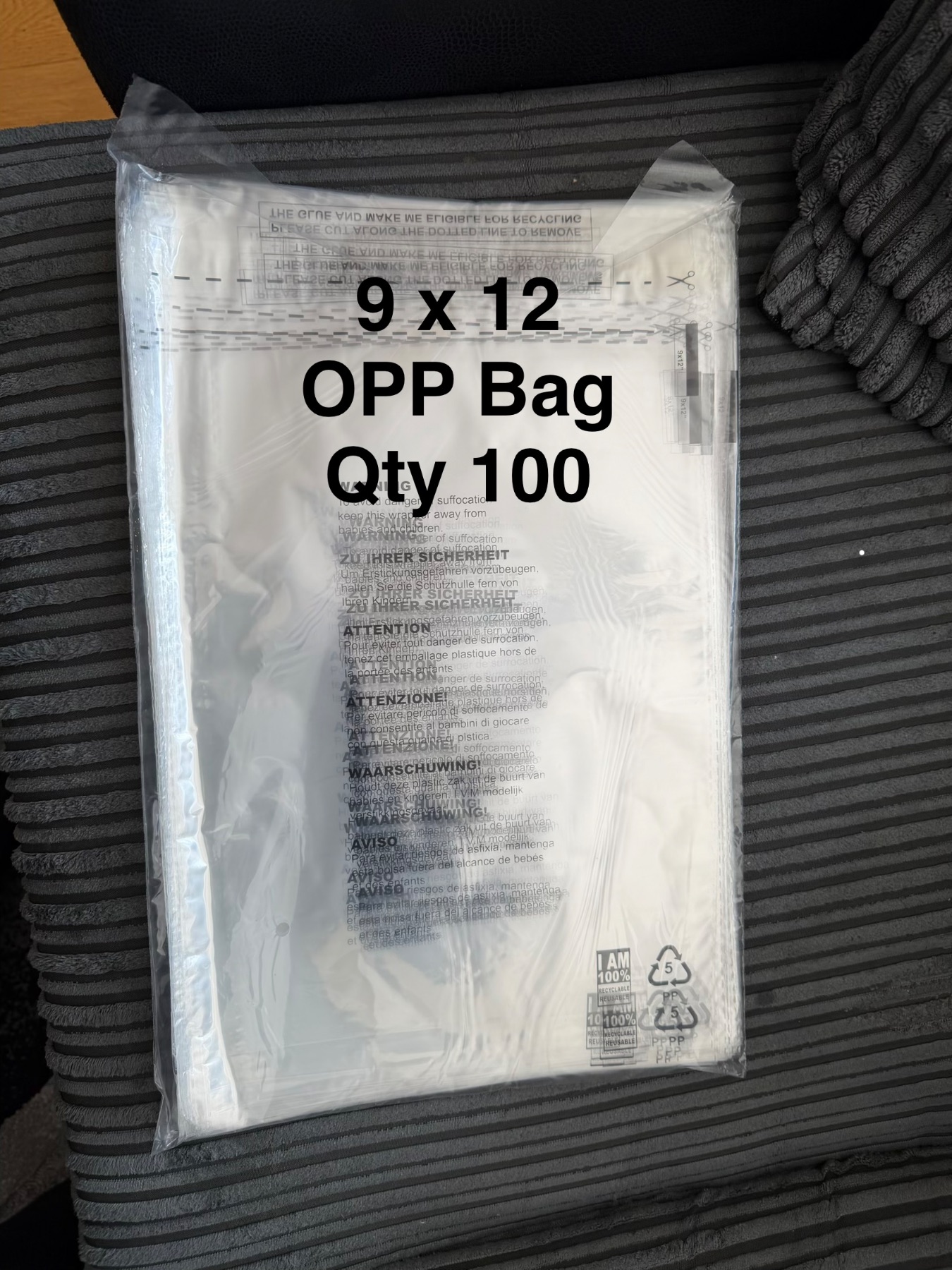 100x (9x12) Clear Opp Bags for Postage For Clothing Packaging Bags- With Safety Warning
