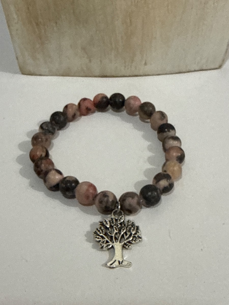 Stone bead bracelet with tree of life charm