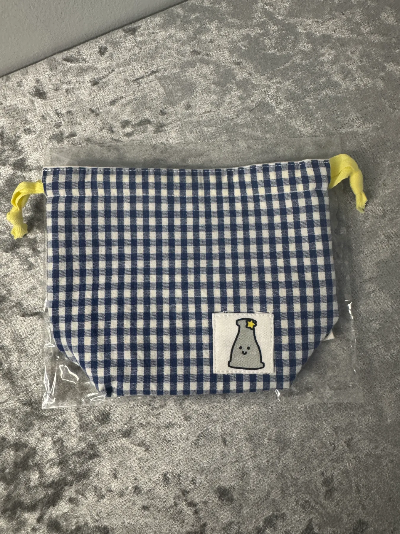 New Neonadeu Korean Gingham Drawstring Pouch Cosmetic Bag Blue & White White
