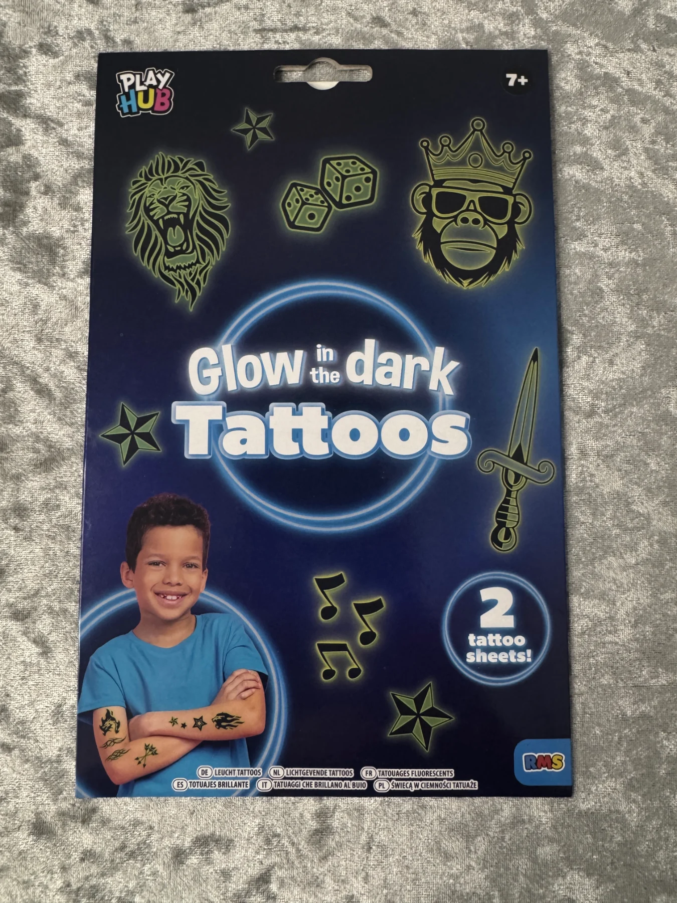Play Hub Glow In The Dark Temporary Tattoos 2 Sheets Kids 7+ New