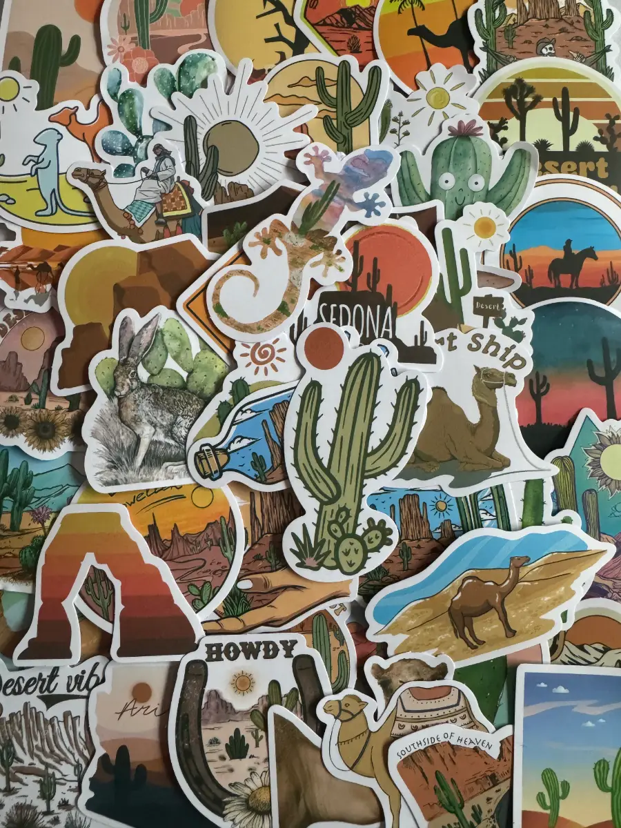 50 Desert & Cactus Stickers Arizona Southwest Camel Western Sticker Bundle (B10)