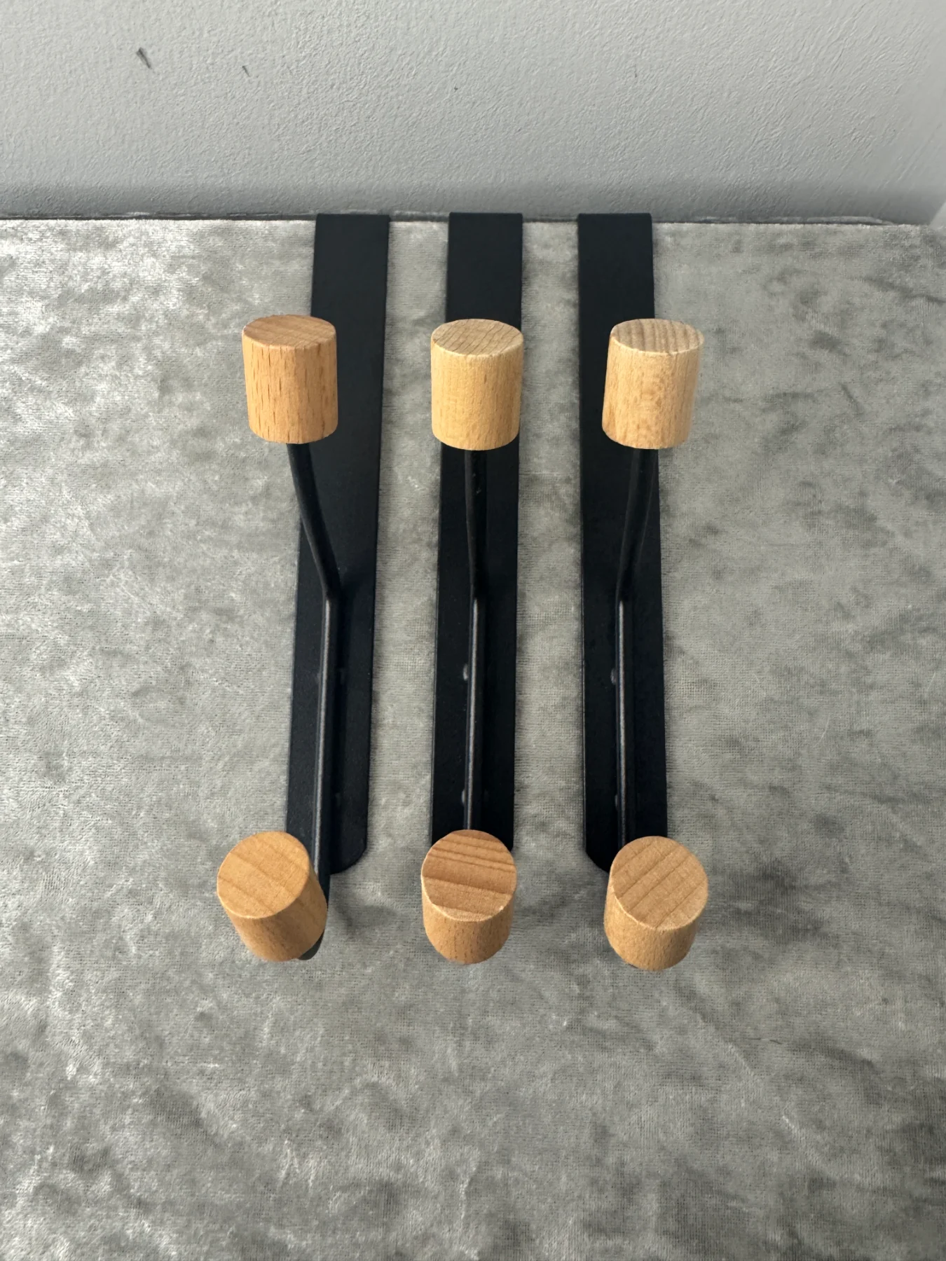 Set of 3 Over Door Double Hooks Black Metal Wooden Coat Towel Hangers