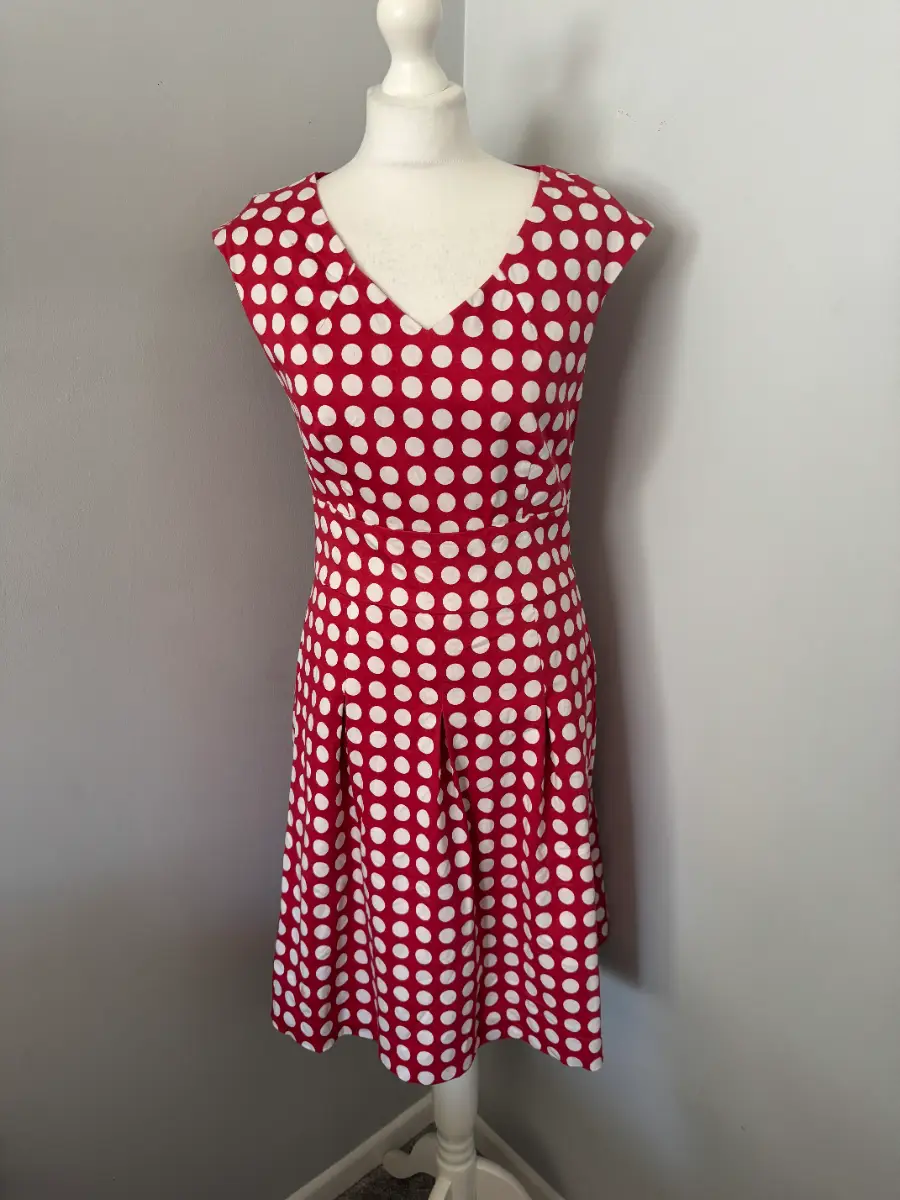 Kew 159 Red White Polka Dot Fit & Flare Dress 10 Knee Length Vintage Style (B8)