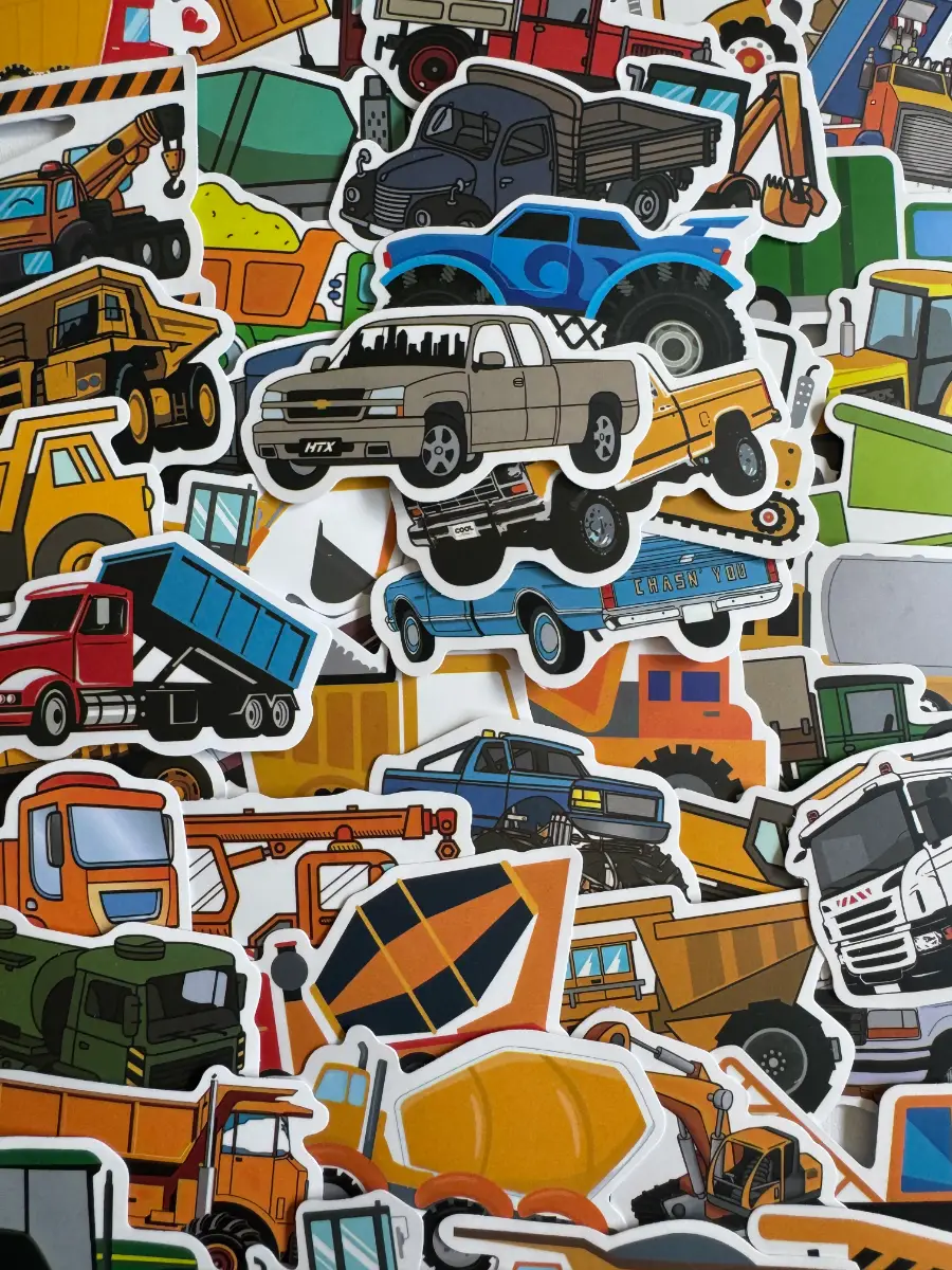 50 Construction Vehicle Stickers Trucks Diggers Dump Trucks Excavator (B3)