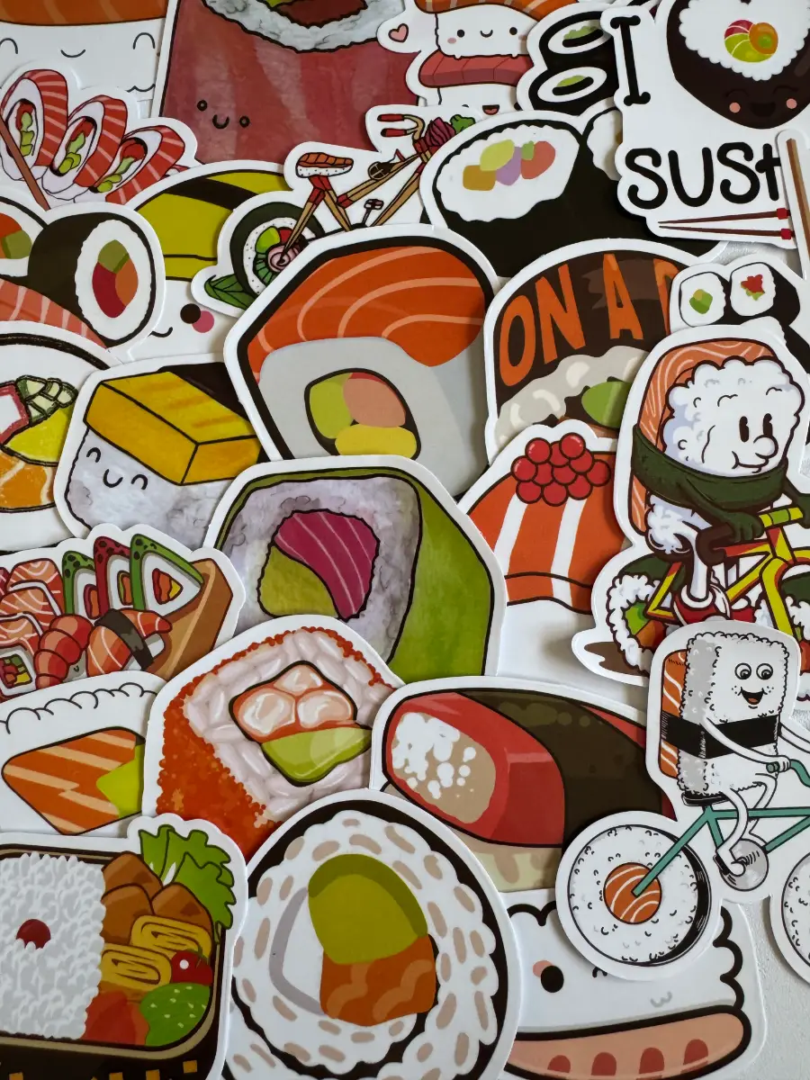 25 Cute Sushi Stickers Kawaii Japanese Food Vinyl Sticker Bundle (B9)