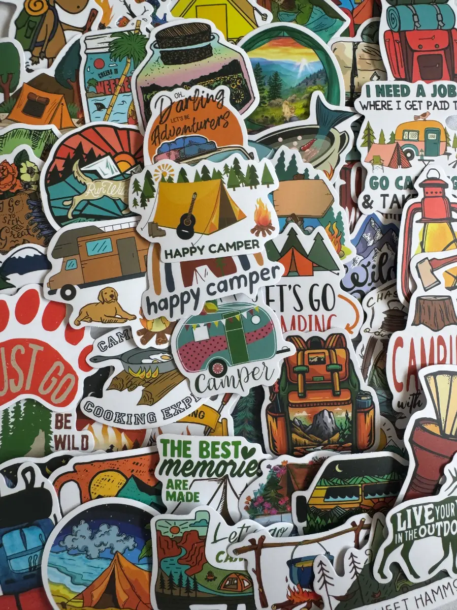 50 Camping Adventure Stickers Bundle Outdoor Hiking Laptop Decals Pack (B33)