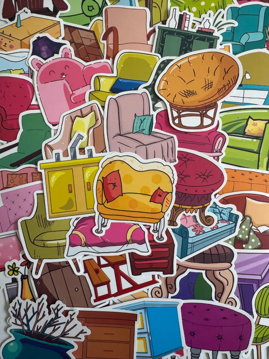 50 Furniture & Home Décor Stickers Bundle – Chairs, Sofas, Beds & Interior (B28)