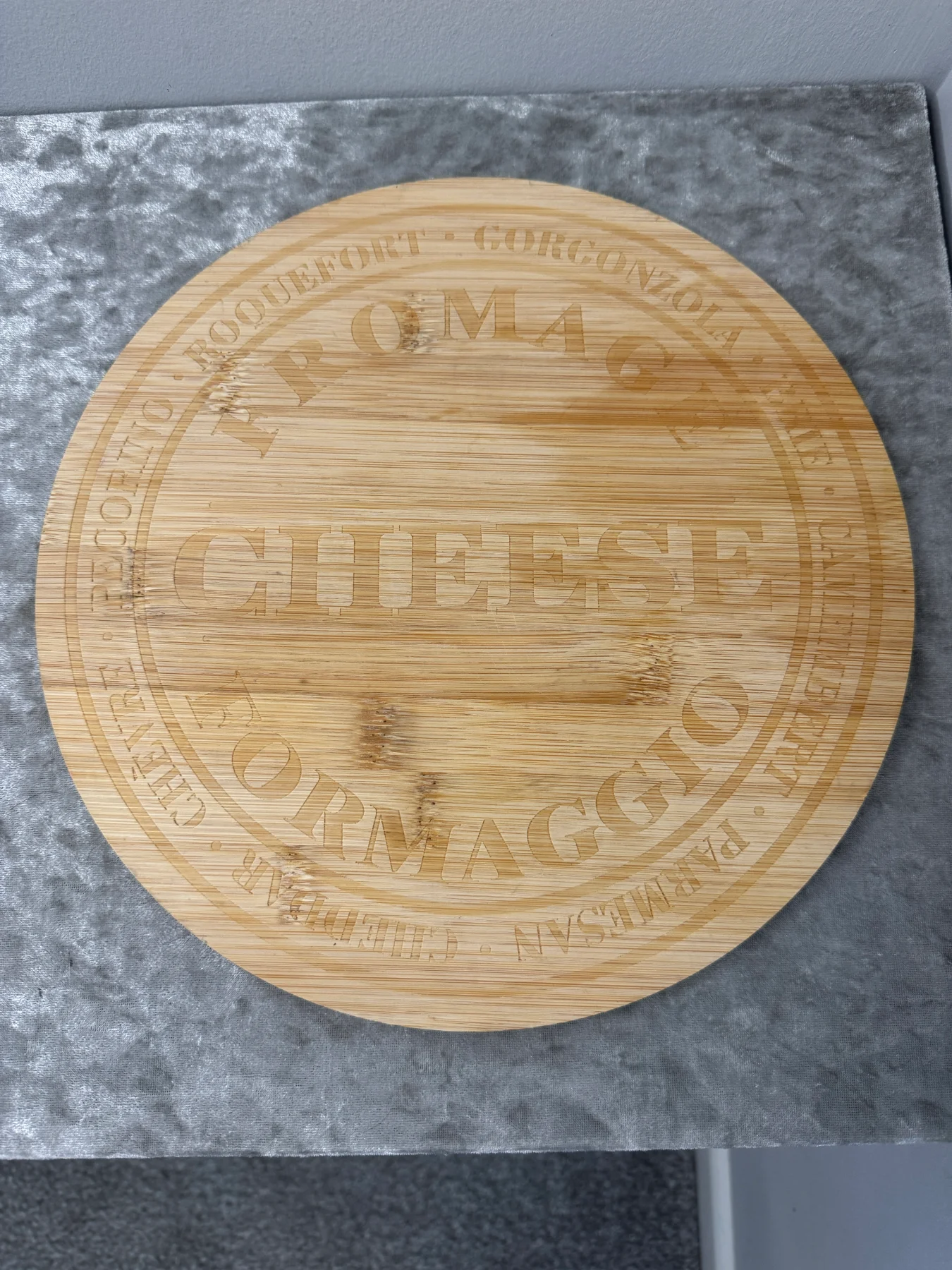 Round Bamboo Cheese Board Engraved Cheese Serving Platter Wooden Board