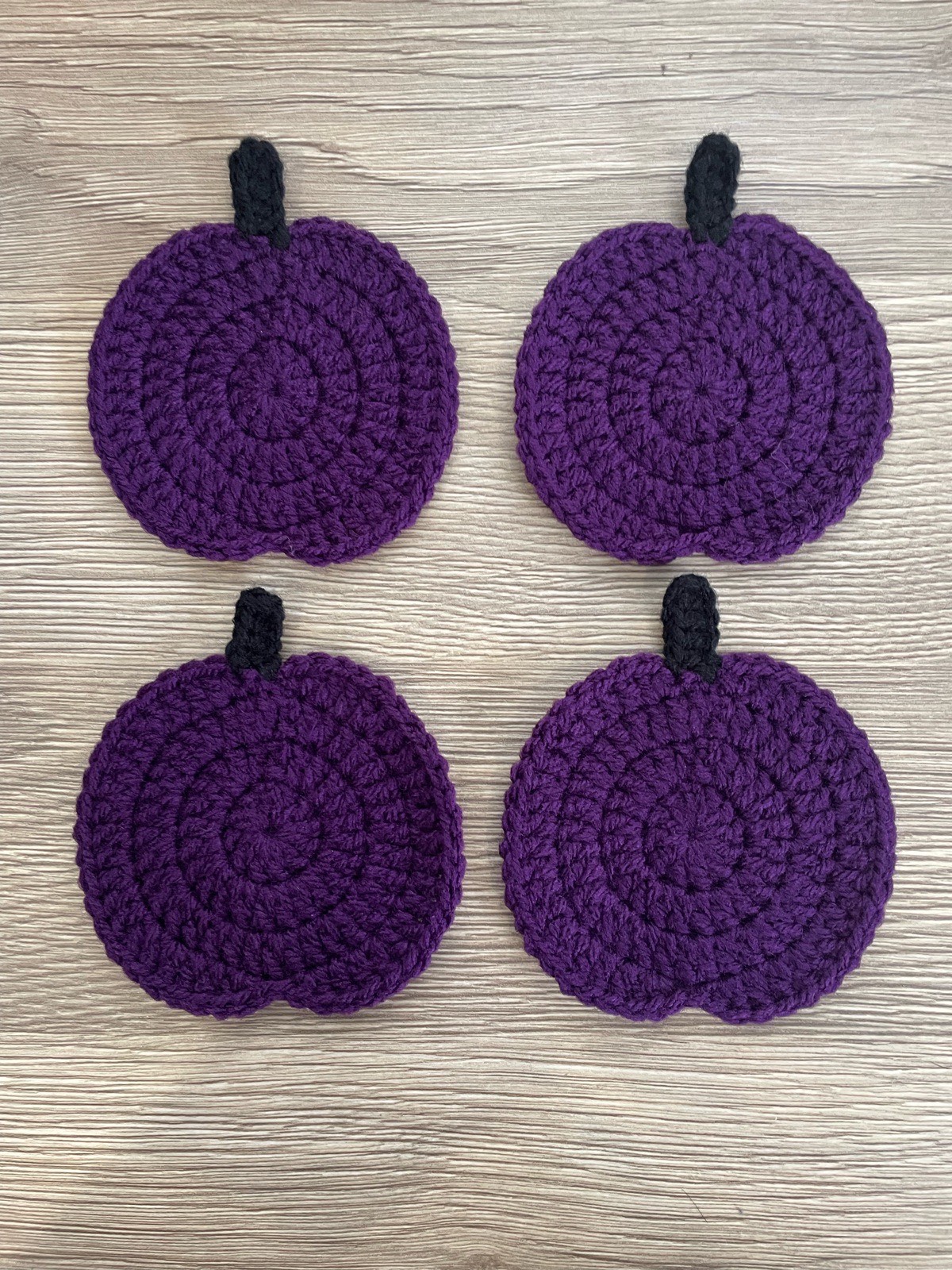 4 x Dark Purple Crochet Pumpkin Halloween Coasters