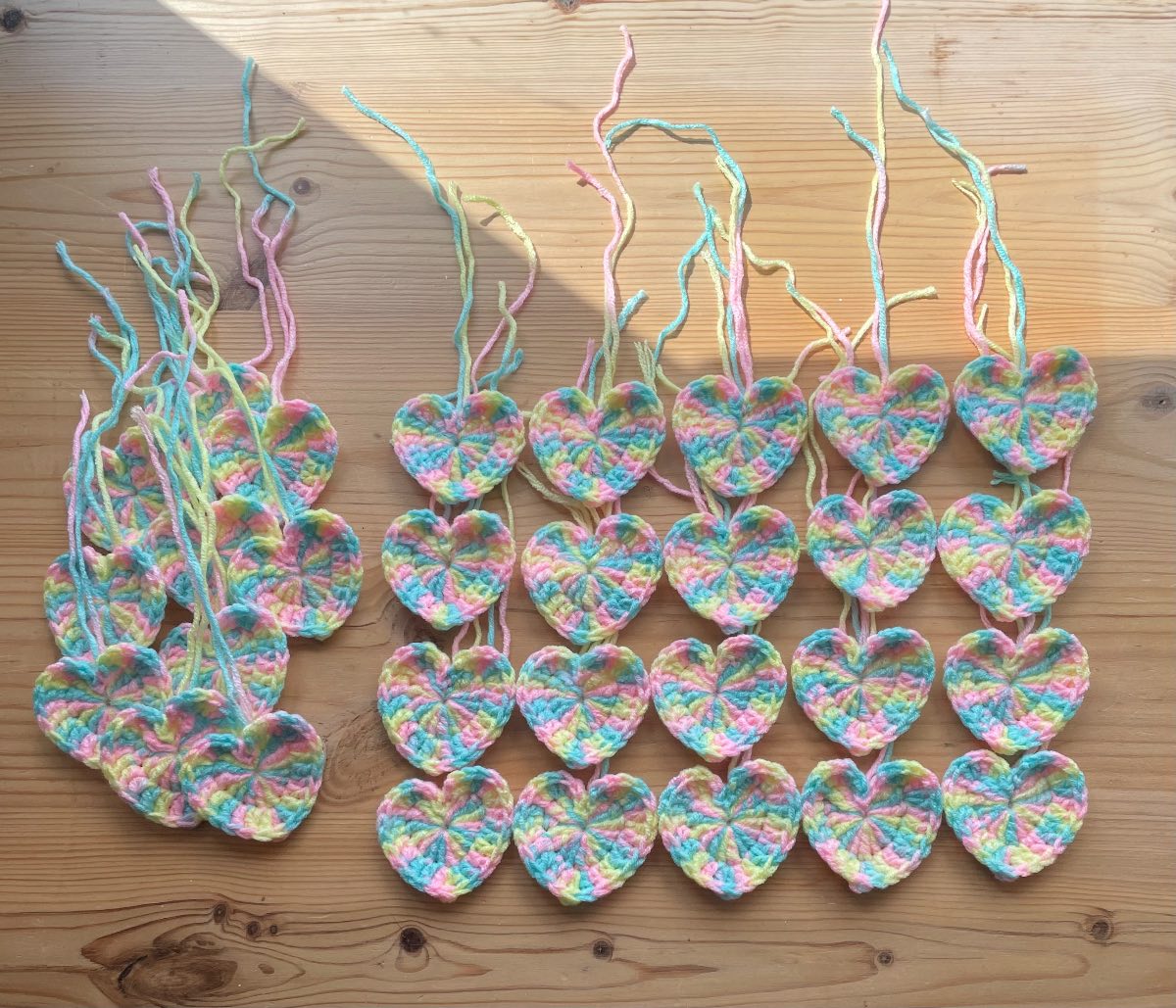 30 Beautiful Pastel Crochet Hearts - Ideal as wedding favours, baby shower favours, gifts and crafts