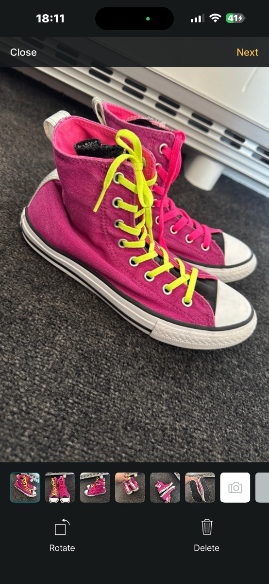 Size 3 junior converse all star neon coloured laces burgundy and silver trainers