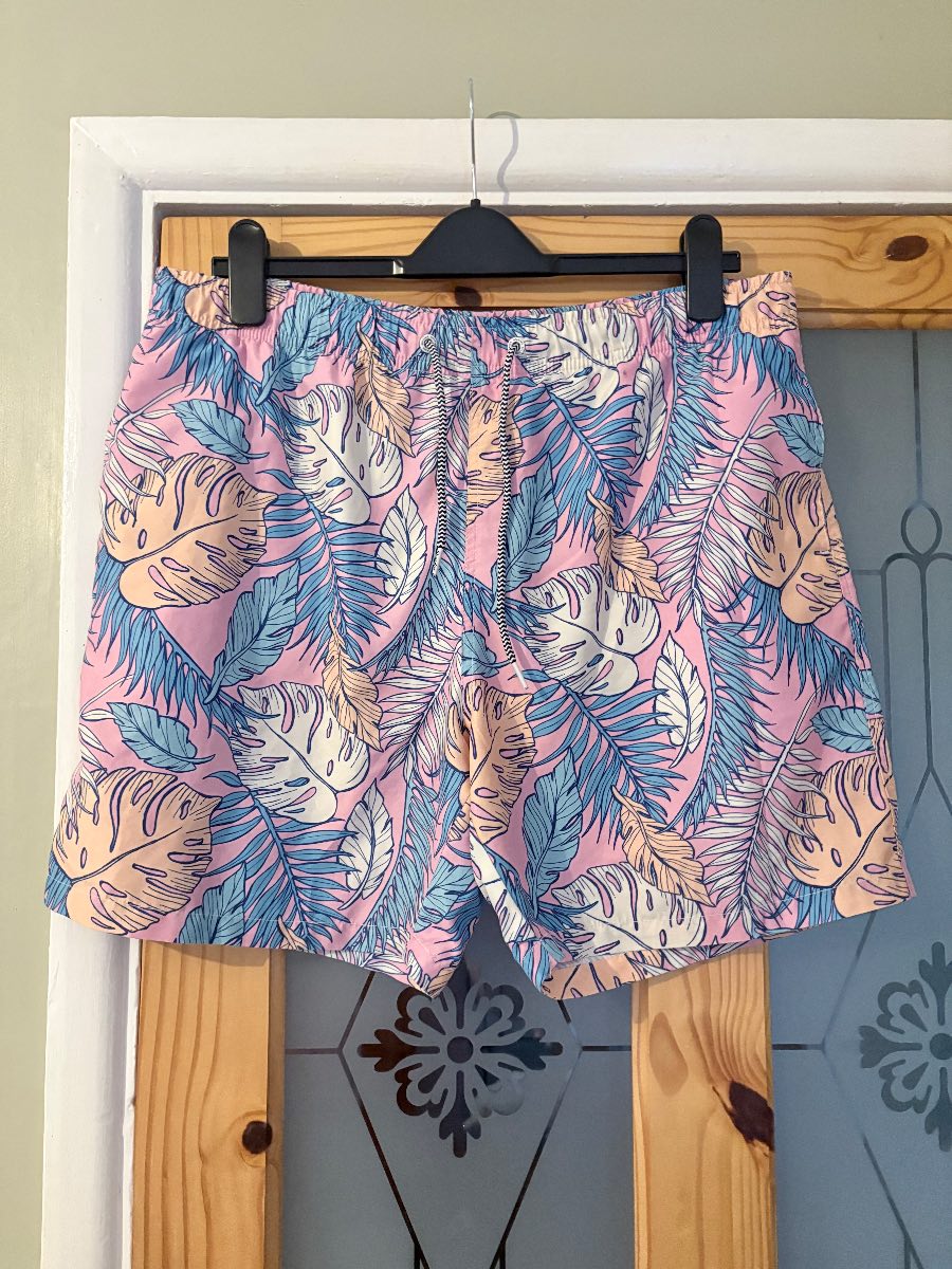 Boardies Size L Swim Shorts pink, blue and white