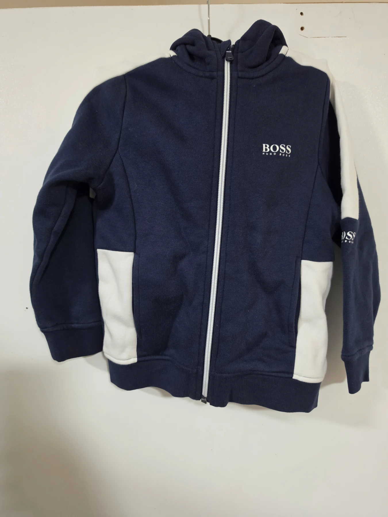 Boys BOSS Hugo Boss Full-Zip Navy Blue & White Hoodie