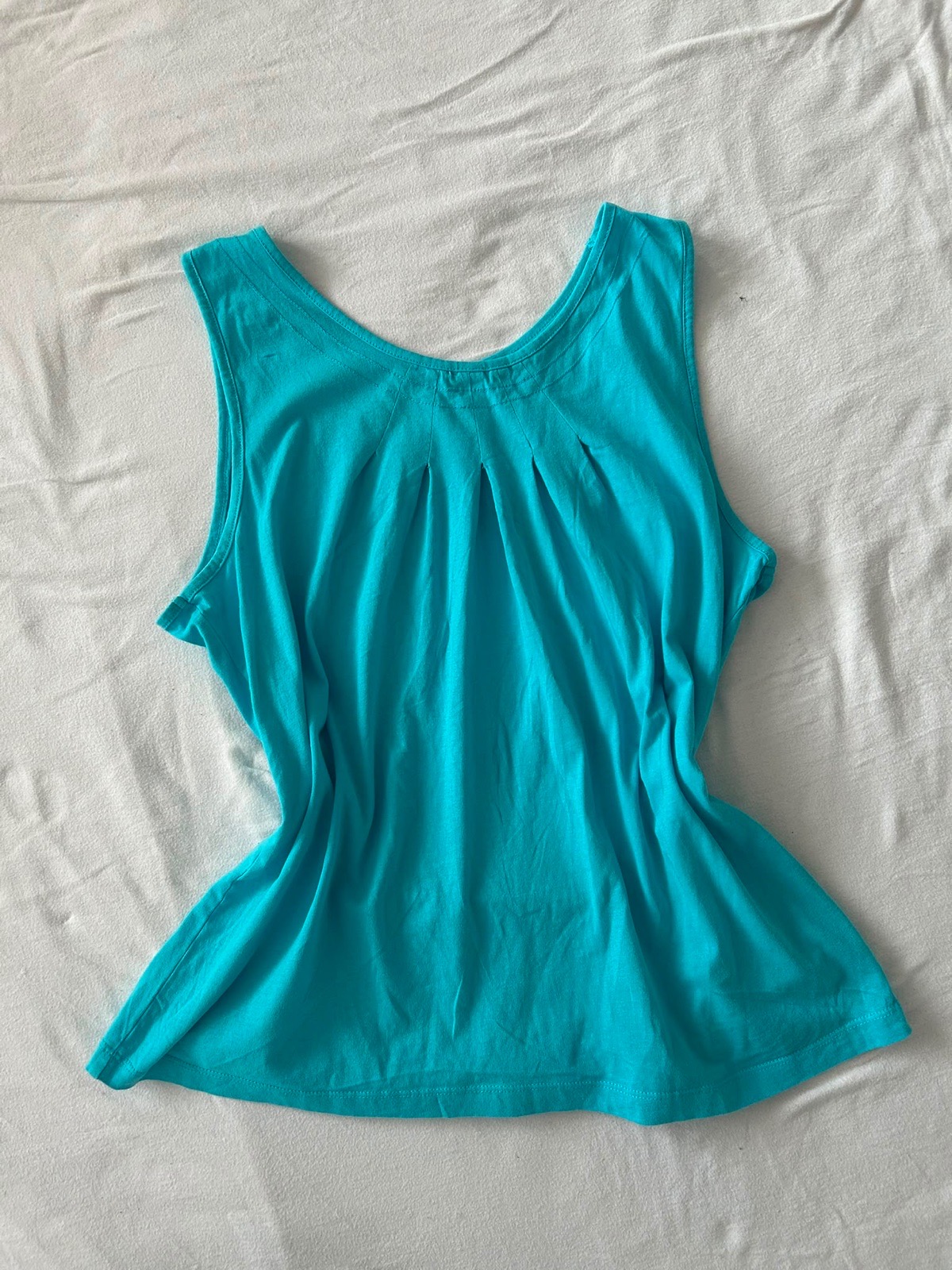2000s Blue Vest Top with Pleated Detail | Size 12-14 | Summer Festival Holiday Ibiza Work Wear