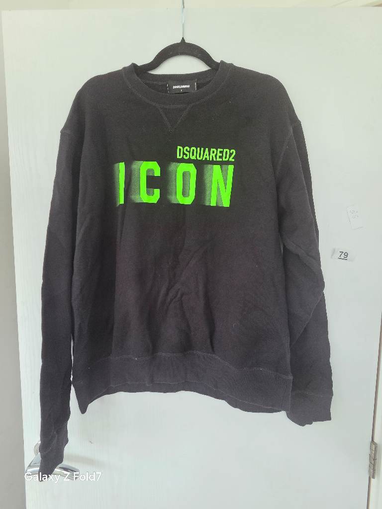 Dsquared2 Icon blurred lime logo crew neck black jumper