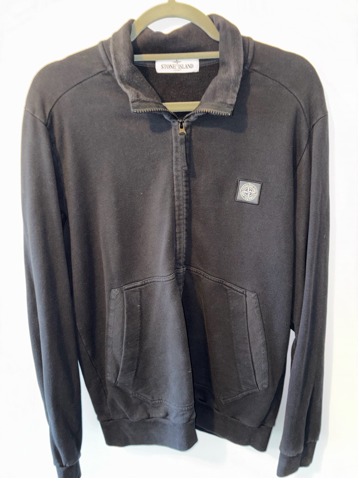 Stone Island Full Zip Sweatshirt Black Large Compass Patch Zip Up Jumper VGC
