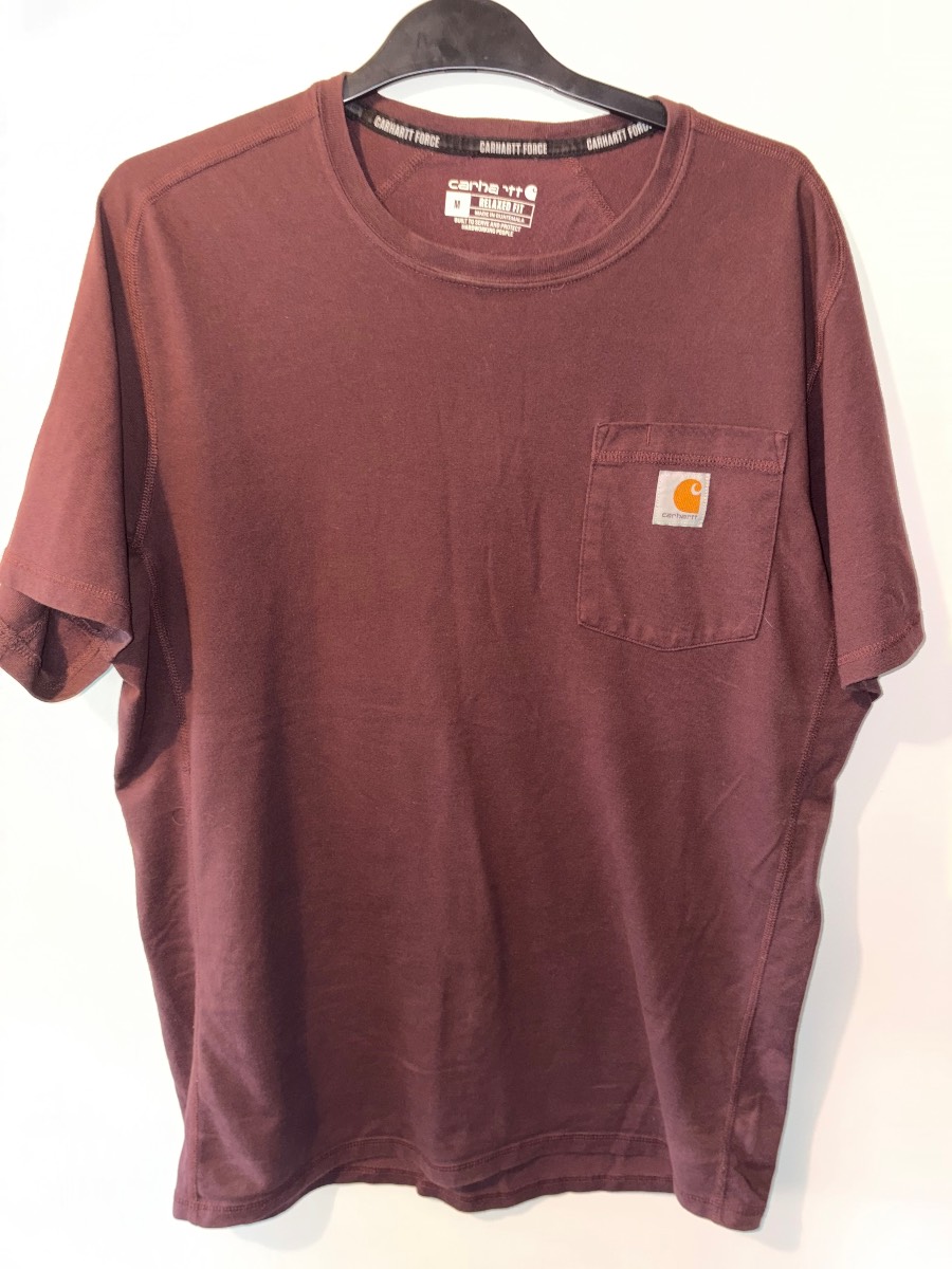 Carhartt Force Pocket T-Shirt Burgundy Plum Relaxed Fit Size M VGC