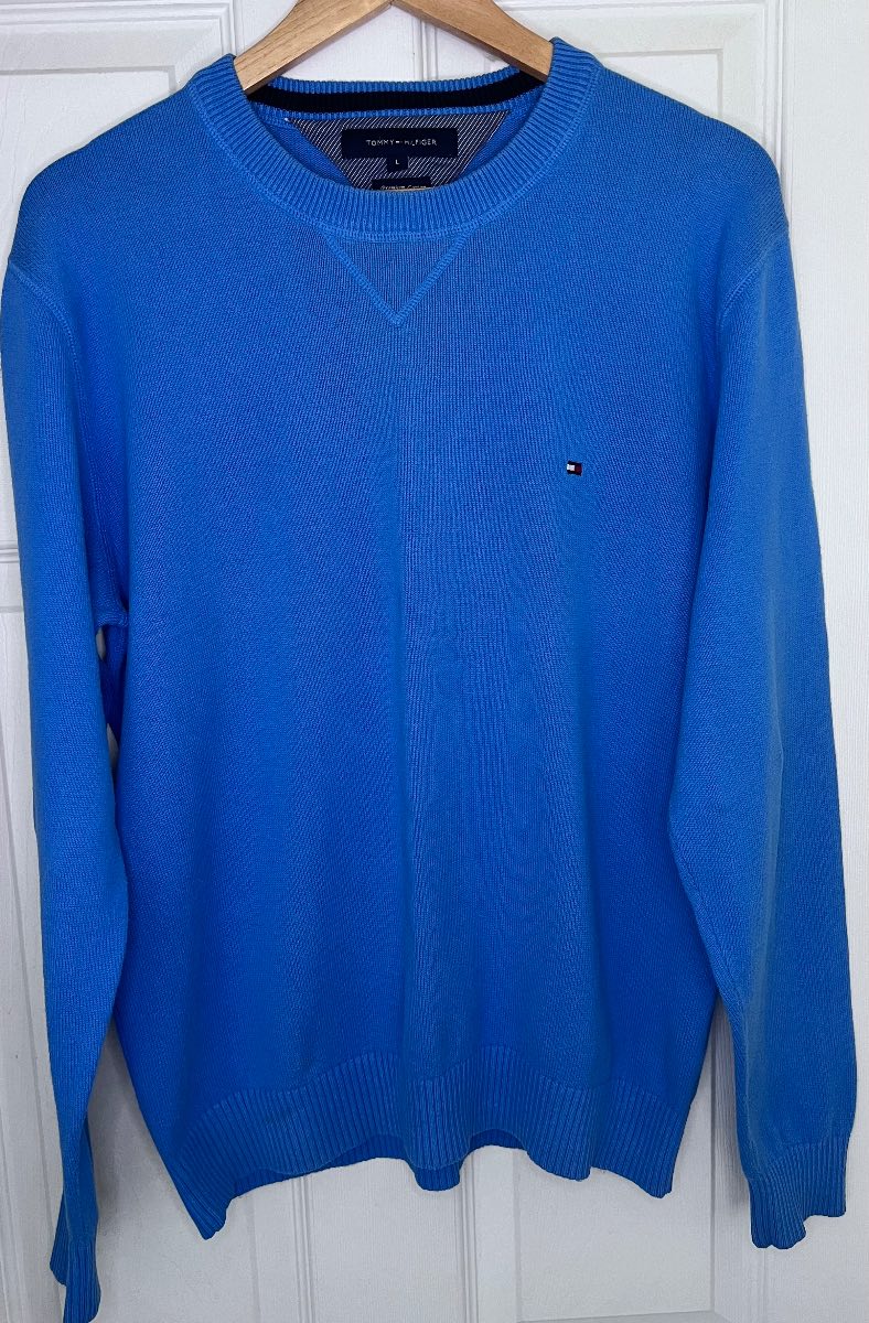 Tommy Hilfiger - Men's Large Blue Premium Cotton Crew Neck Jumper (Excellent Condition!)