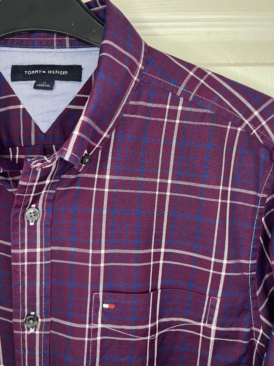 Tommy Hilfiger - Men's Medium Plaid Burgundy 80's 2Ply Cotton Shirt (Immaculate Condition!)