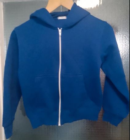 Blue and White Hoodie label size 9/10 yrs.Pit to pit 17"