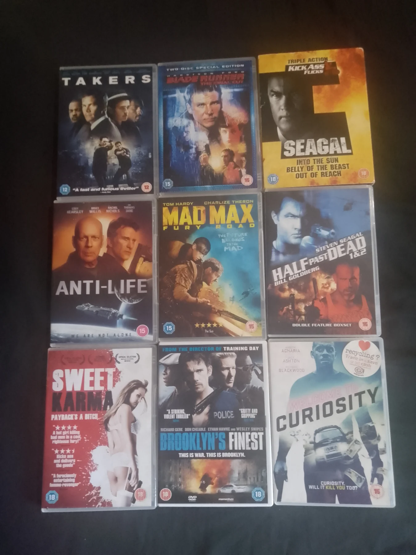 ACTION CRIME CAR CHASE SET OF 9 DVDS - ORIGINAL CASES AND INSERTS - R2 OR RF