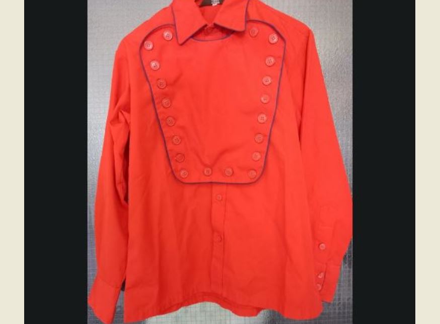 Vintage new romantic western bib style red w/navy blue piping shirt size M