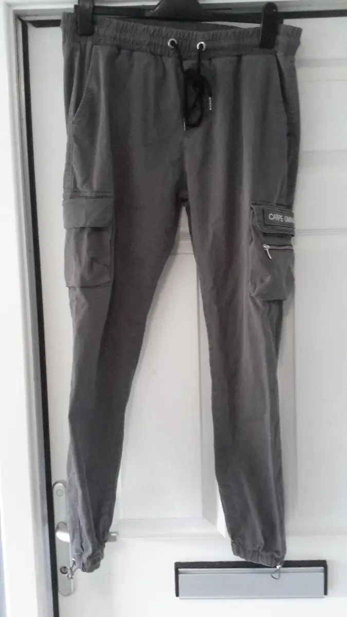 GREY CHINO JOGGER CARGO TROUSERS WAIST 32" LEG 28 1/2