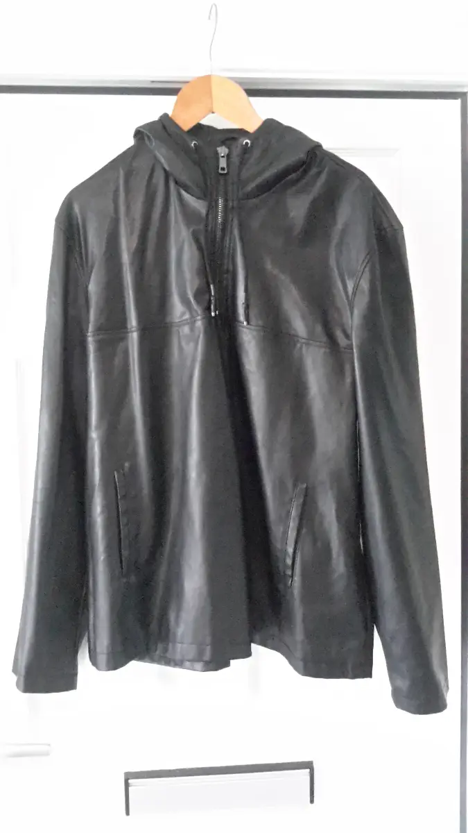FAUX LEATHER OVERSIZED HOODIE URBAN HIP HOP STREET WEAR SKATER CYBERPUNK