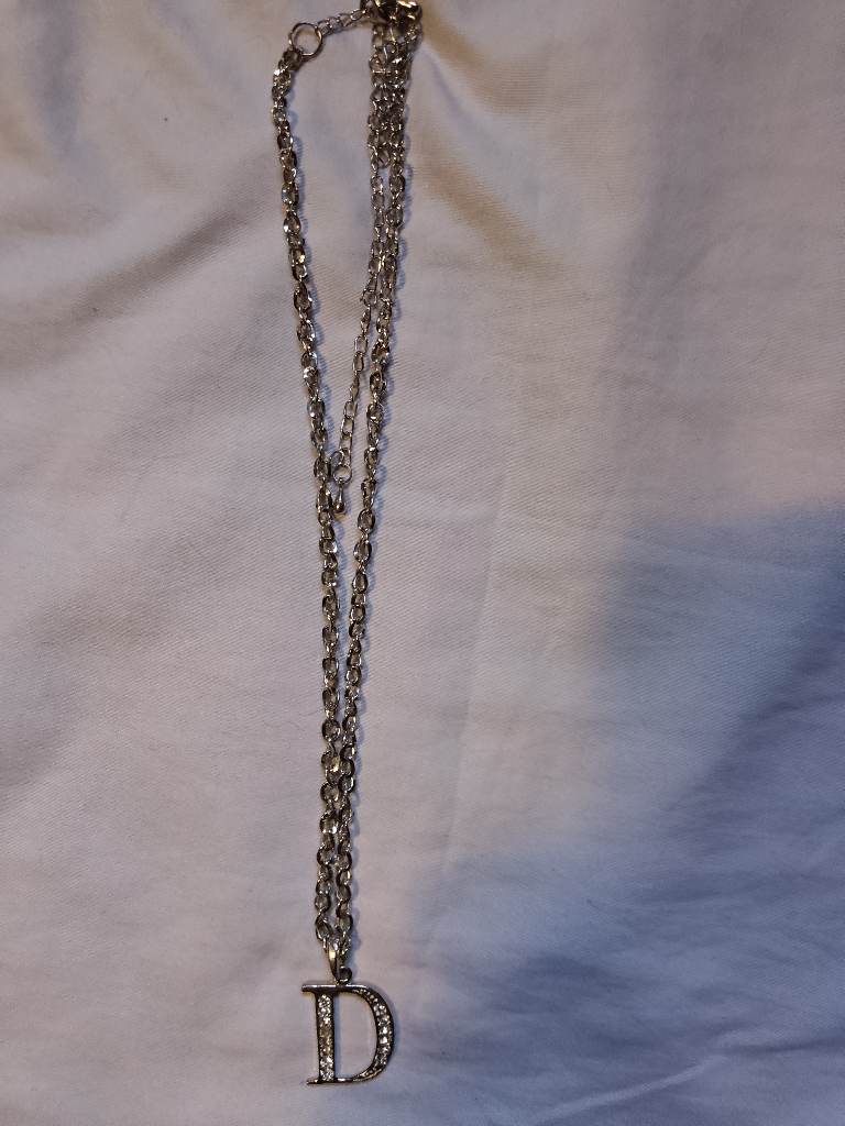 Costume Jewelry Pendant Letter "D" silver & Glass