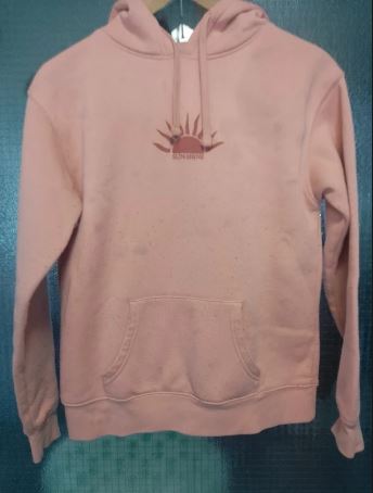 Peach coloured pullover hoodie - label XS chest 40"
