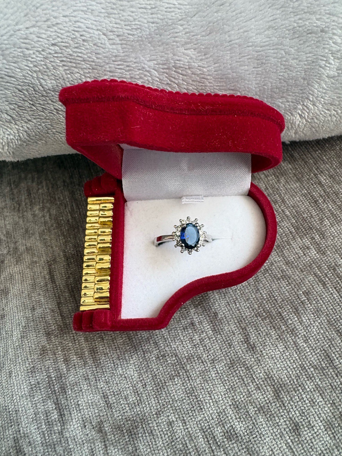 Silver ring in piano box