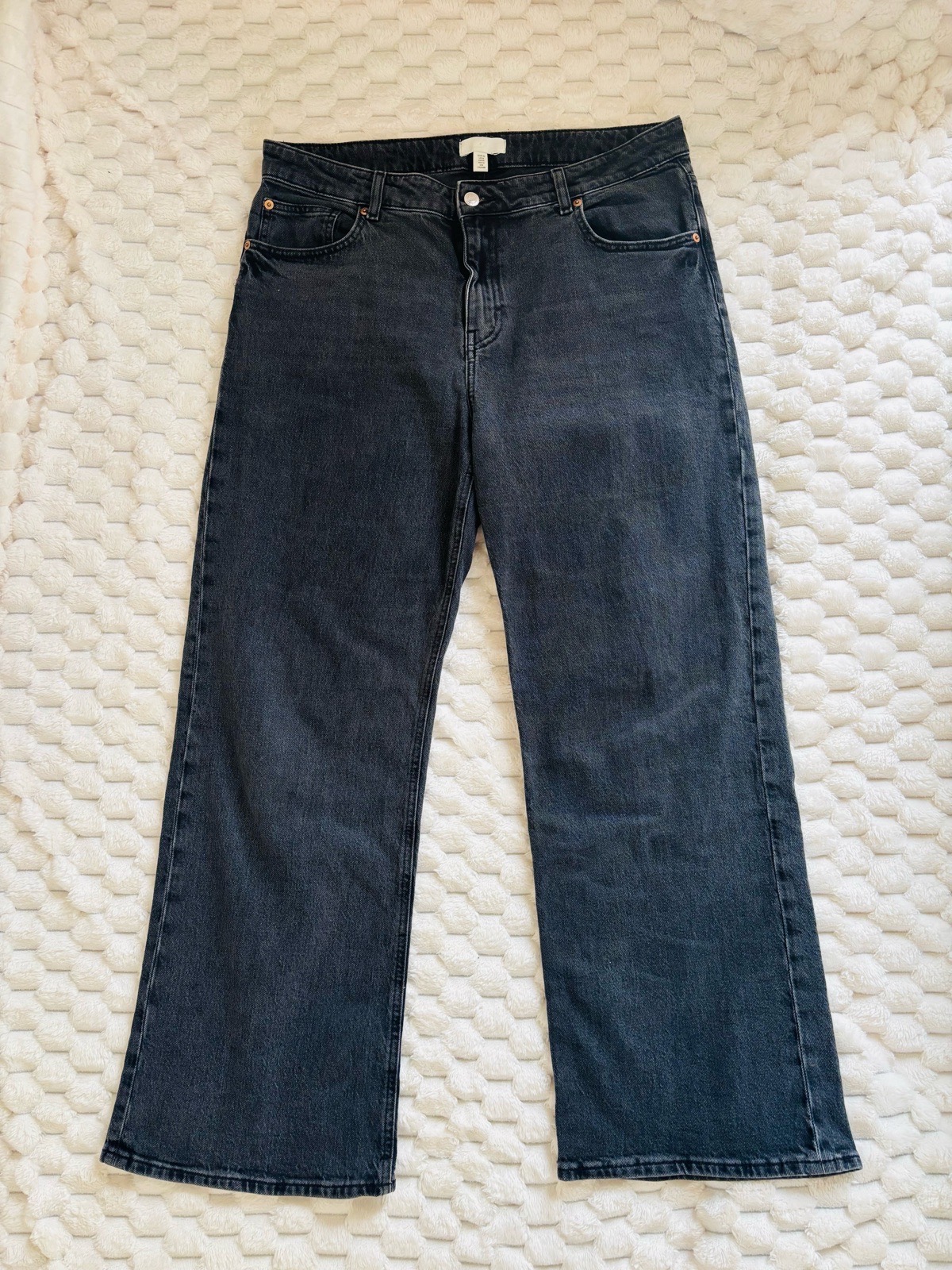 H&M size medium grey/black wash wide leg high waisted jeans