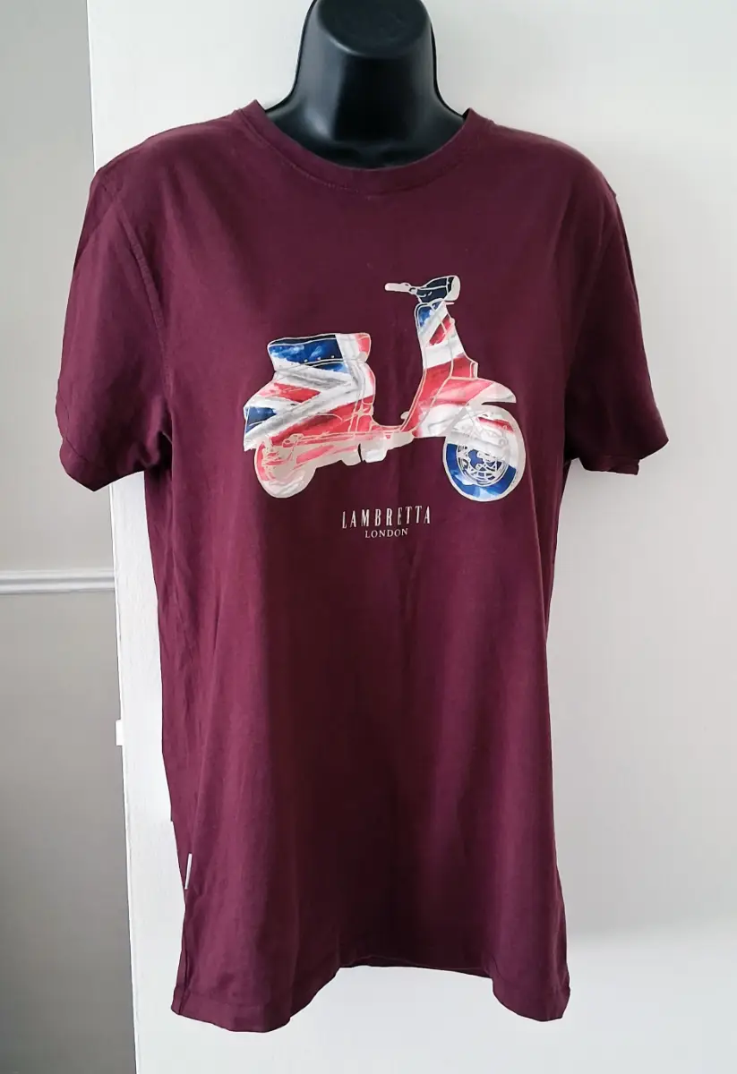 Lambretta Maroon Scooter Flag T-Shirt Mod Union Jack Graphic Tee- Size Small