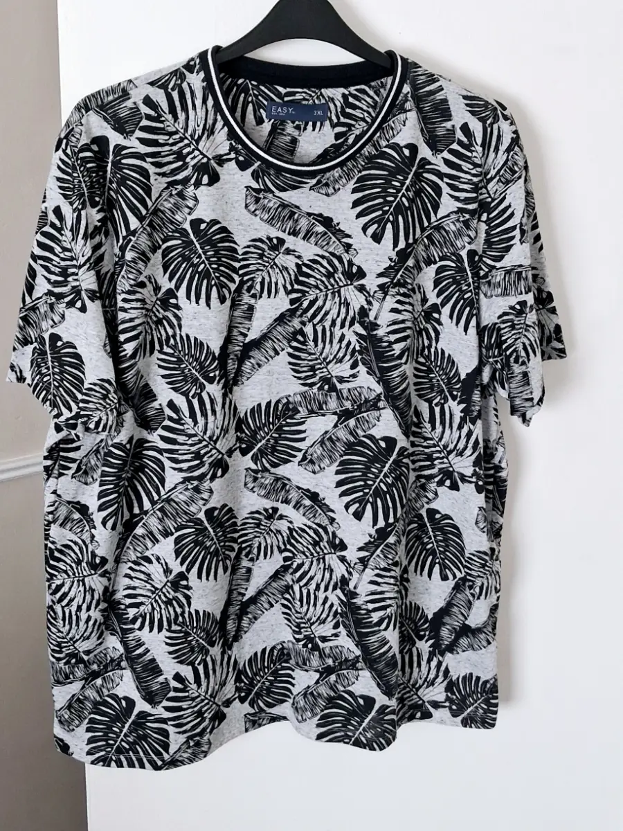 EASY Matalan Men’s Grey Palm Leaf Tropical Print T-Shirt Size 3XL