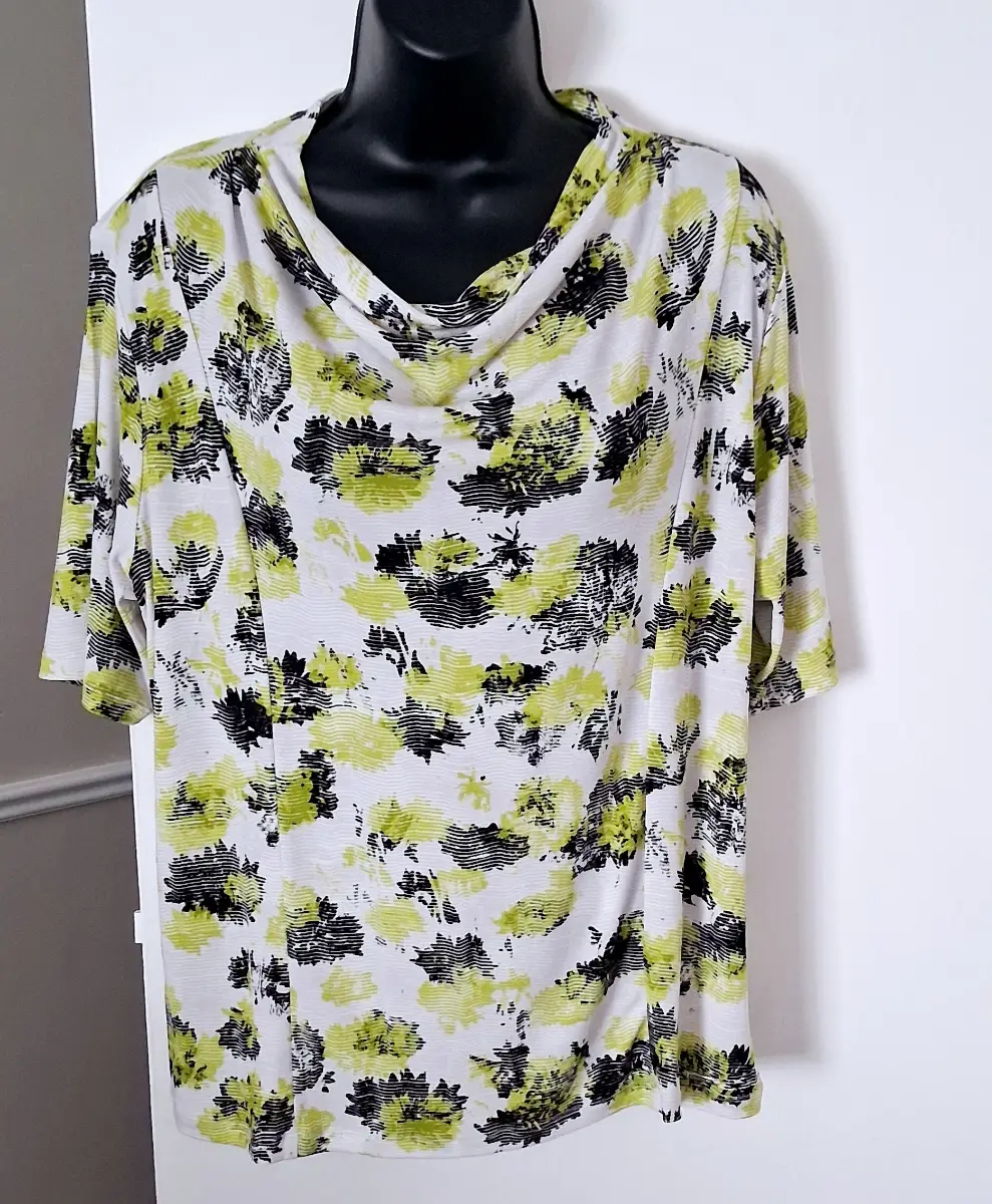 Calvin Klein Abstract Floral Cowl Neck Blouse Top Size L