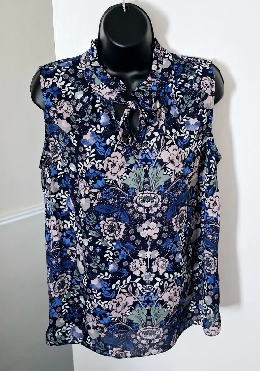 Tu Floral Sleeveless Tie Neck Blouse Size 14