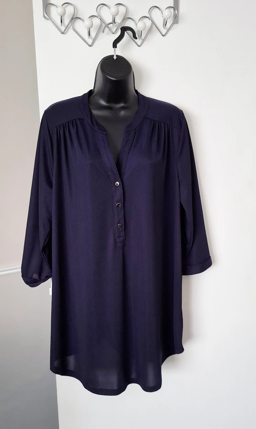 Yours Clothing Navy Blue Ribbed V-Neck Top Size UK 18