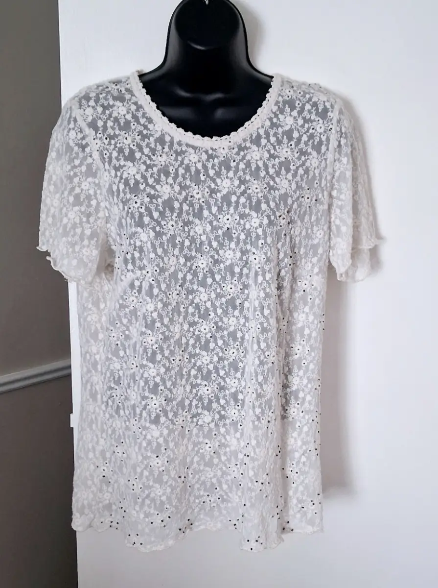 ​M&S Indigo Collection Cream Lace Beaded Blouse 16 *