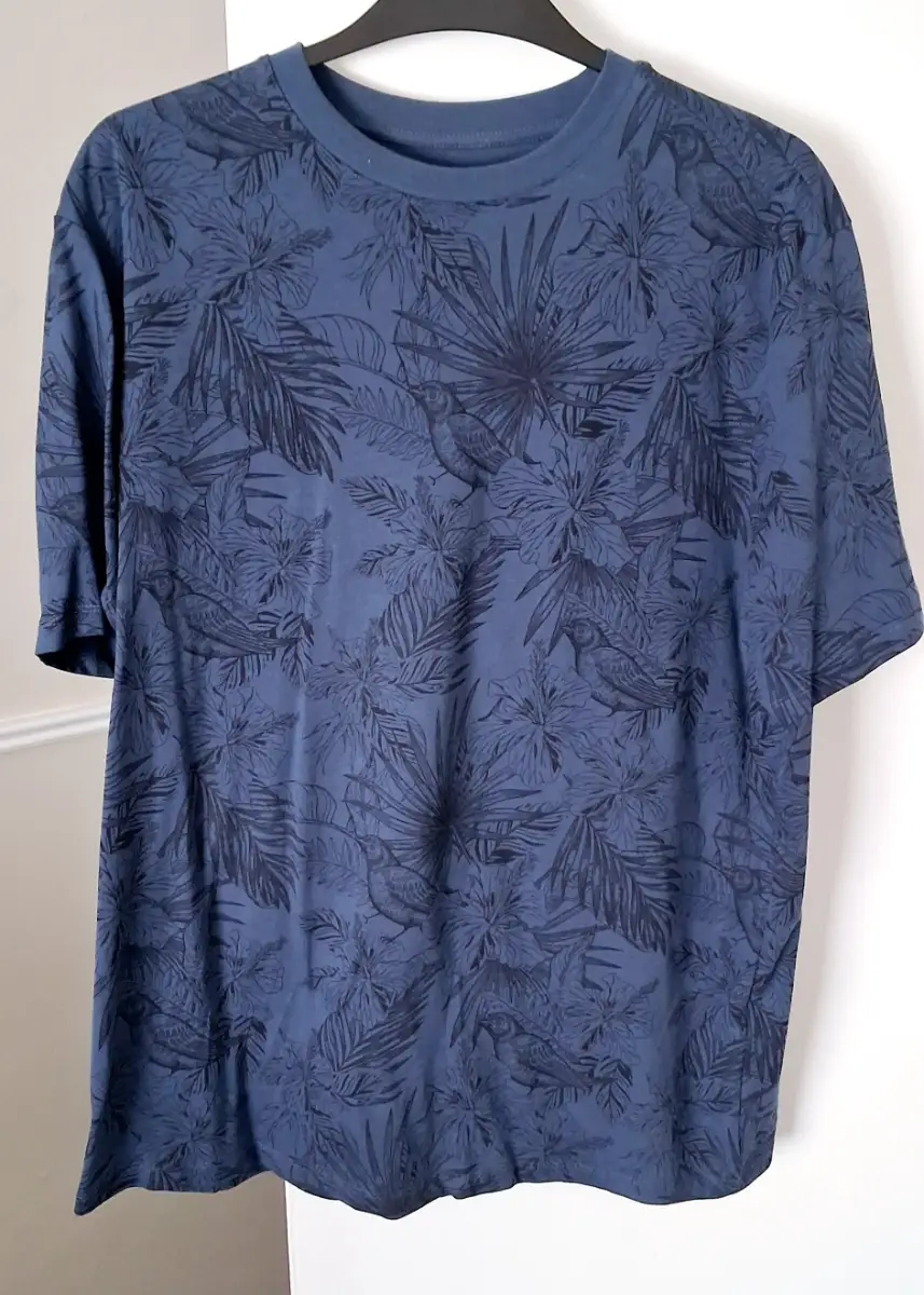 Men's blue tropical bird print t-shirt size 3xl