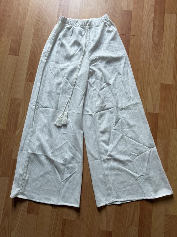 SHEIN White Wide Leg Palazzo Trousers XS Elastic Waist Tassel Summer Holiday