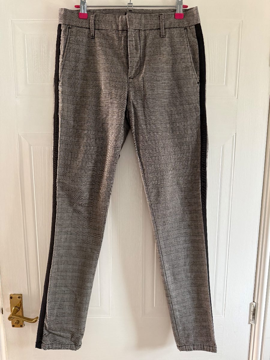 River Island - Grey Black Check Flat Front Dress Slim Fit Trousers W30 L32