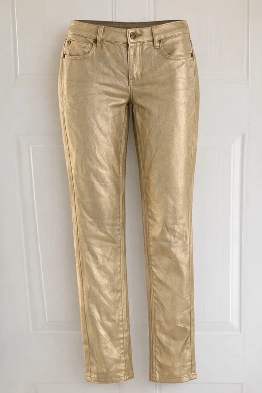 Black Milk Metallic Gold Pants • Size 8-10 • Shiny Coated Jeans • Rare Statement Piece